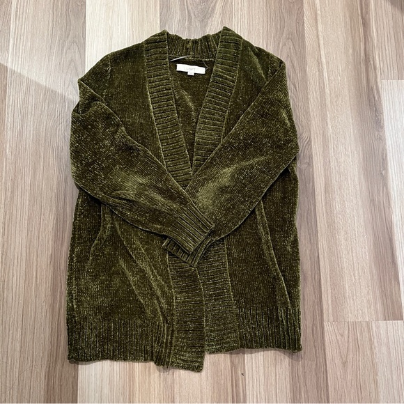 LOFT Chenille Long Cardigan Sweater - Olive Green - Picture 4 of 5